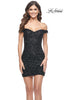 Picture of: Off the Shoulder Sequin Mini with Fringe Beaded Detail in Black, Style: 31727, Detail Picture 1
