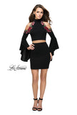Picture of: Floral Two Piece Jersey Mini Bell Sleeve Dress in Black, Style: 26606, Detail Picture 2