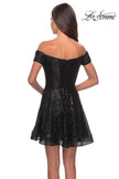 Picture of: Sequin Off The Shoulder Short Homecoming Dress in Black, Style: 28155, Detail Picture 2