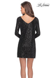Picture of: Long Sleeve Sequined Shift Homecoming Dress in Black, Style: 28194, Detail Picture 2