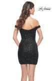 Picture of: Off the Shoulder Sequin Mini with Fringe Beaded Detail in Black, Style: 31727, Detail Picture 2
