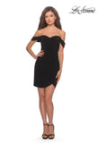 Picture of: Short Dress with Scalloped Off The Shoulder Sleeves in Black, Style: 28193, Detail Picture 3