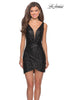 Picture of: Sequined Dress with Faux Wrap Skirt and Open Back in Black, Style: 28218, Detail Picture 3