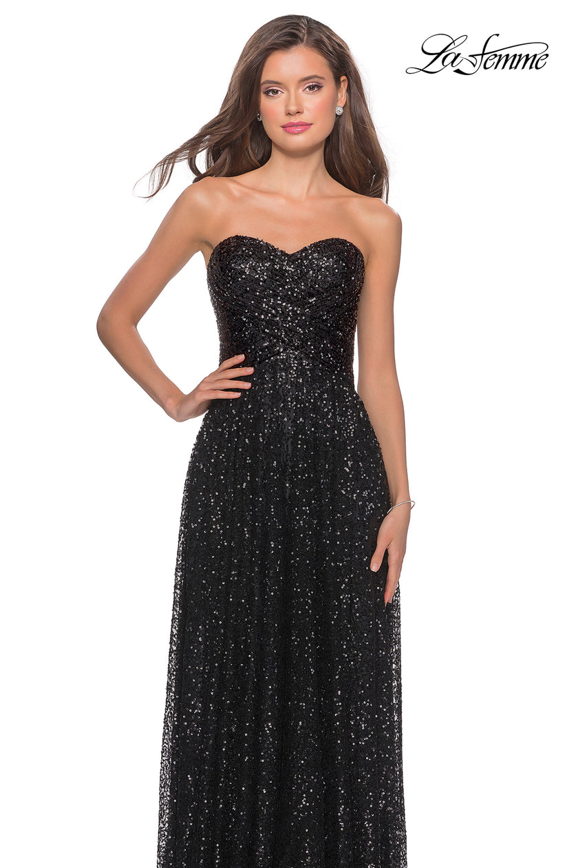 Picture of: Long Sequined Dress with Sweetheart Neckline in Black, Style: 27879, Detail Picture 4