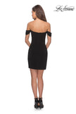 Picture of: Short Dress with Scalloped Off The Shoulder Sleeves in Black, Style: 28193, Detail Picture 4