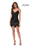 Picture of: Short Sequin Homecoming Dress with Faux Wrap Skirt in Black, Style: 29426, Detail Picture 4