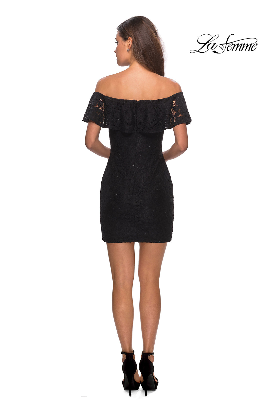 Picture of: Off The Shoulder Form Fitting Lace Party Dress in Black, Style: 28147, Detail Picture 6