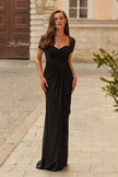 Picture of: Ruched Lace Bodice Gown with Draped Skirt in Black, Style: 33161, Main Picture