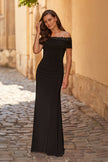 Picture of: Off the Shoulder Lace Trim Evening Gown in Black, Style: 33329, Main Picture