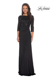 Picture of: Floor Length Dress with Sequin Bodice and Ruching in Black, Style: 24858, Main Picture