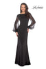 Picture of: Long Black Gown with Sheer Long Sleeves and Beading in Black, Style: 25045, Main Picture