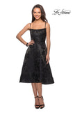 Picture of: Tea Length Lace Dress with Spaghetti Straps in Black, Style: 27748, Main Picture