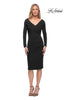 Picture of: Long Sleeve Below the Knee Dress with V Neckline in Black, Main Picture