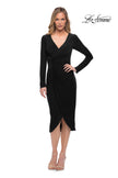 Picture of: Long Sleeve Knee Length Dress with Wrap Style Skirt in Black, Main Picture