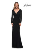 Picture of: Long Sleeve Jersey Evening Dress with Ruching in Black, Main Picture