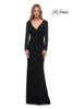 Picture of: Long Sleeve Jersey Evening Dress with Ruching in Black, Main Picture