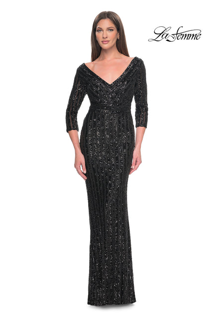 Picture of: Evening Dress in Unique Sequin Fabric with Sleeves in Black, Style: 31681, Main Picture
