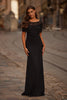 Picture of: Ruched Black Evening Dress with Illusion Lace Neckline in Black, Style: 33120, Main Picture