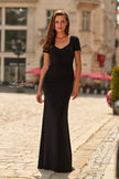 Picture of: Short Sleeve Jersey Gown with Sweetheart Neckline and Ruching in Black, Style: 33146, Main Picture