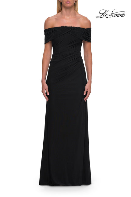 Picture of: Off-the-Shoulder Ruched Jersey Gown in Black, Style: 33273, Main Picture