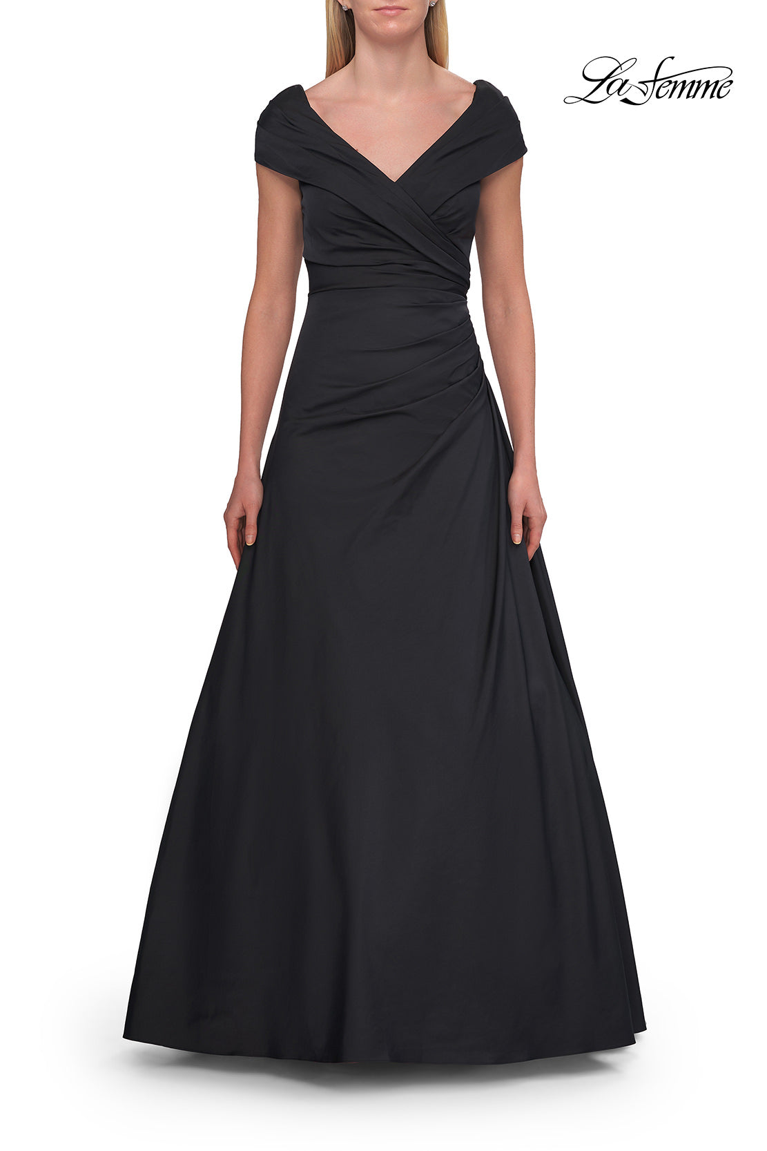 Picture of: Off-the-Shoulder Stretch Taffeta A-Line Gown in Black, Style: 33446, Detail Picture 17