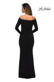 Picture of: Long Sleeve Off The Shoulder Jersey Evening Gown in Black, Style: 28054, Back Picture