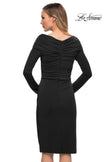Picture of: Long Sleeve Below the Knee Dress with V Neckline in Black, Back Picture