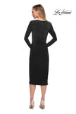 Picture of: Long Sleeve Knee Length Dress with Wrap Style Skirt in Black, Back Picture