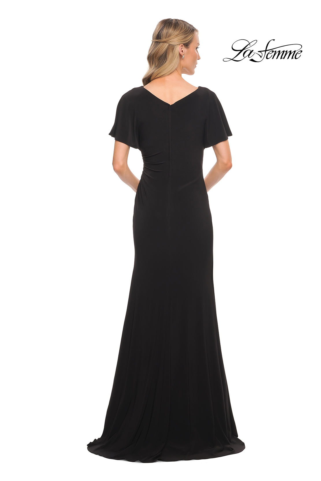 Picture of: Chic Jersey Dress with V Neck and Loose Sleeves in Black, Style: 29997, Back Picture