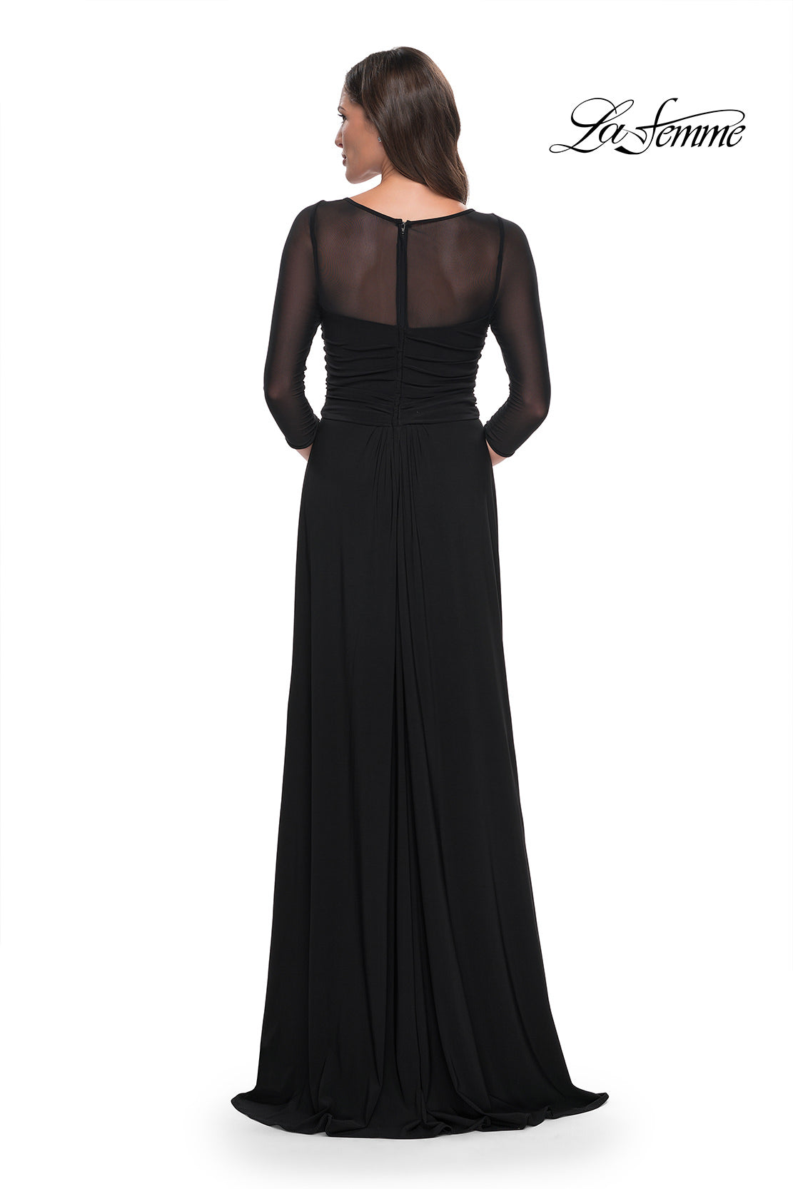 Picture of: Chic Black Evening Dress with Illusion Neckline and Sleeves in Black, Style: 30230, Back Picture