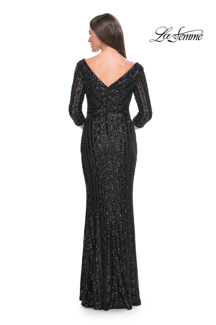 Picture of: Evening Dress in Unique Sequin Fabric with Sleeves in Black, Style: 31681, Back Picture