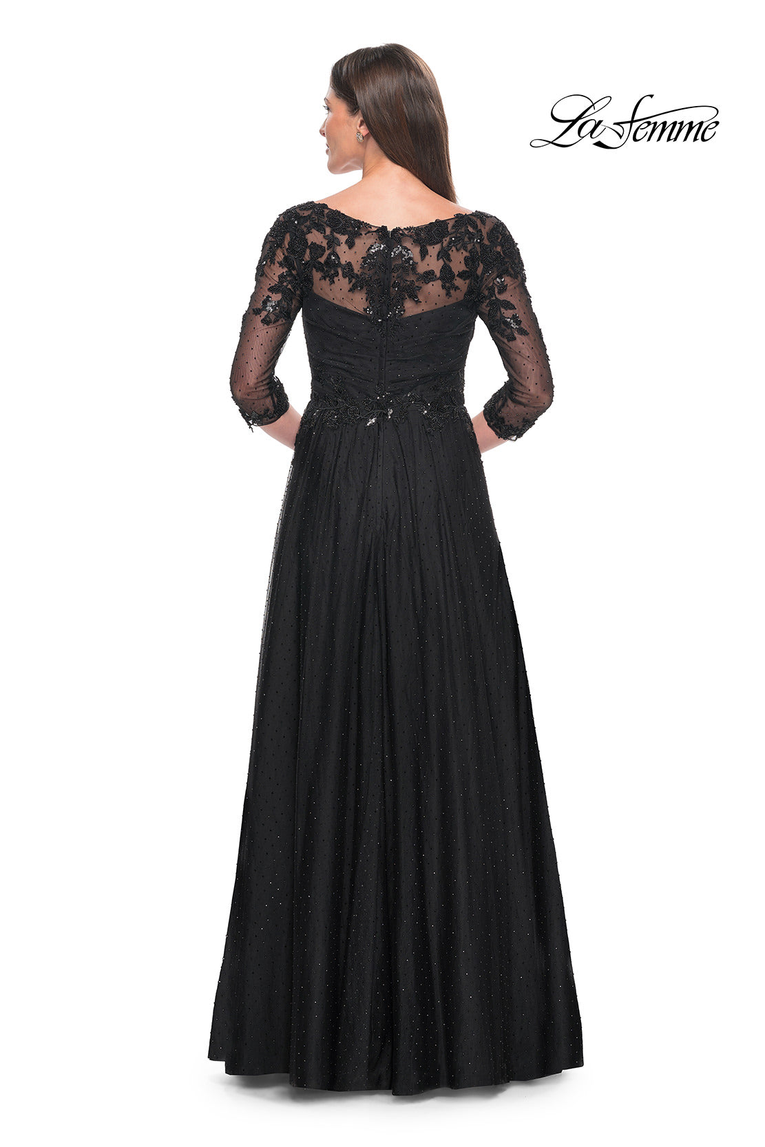 Picture of: Black Evening Dress with Rhinestones and Lace in Black, Style: 31776, Back Picture