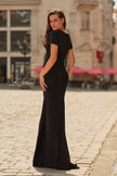 Picture of: Short Sleeve Jersey Gown with Sweetheart Neckline and Ruching in Black, Style: 33146, Back Picture