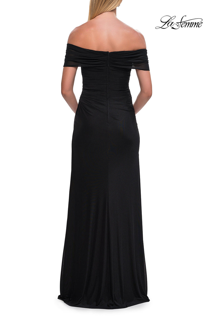 Picture of: Off-the-Shoulder Ruched Jersey Gown in Black, Style: 33273, Back Picture