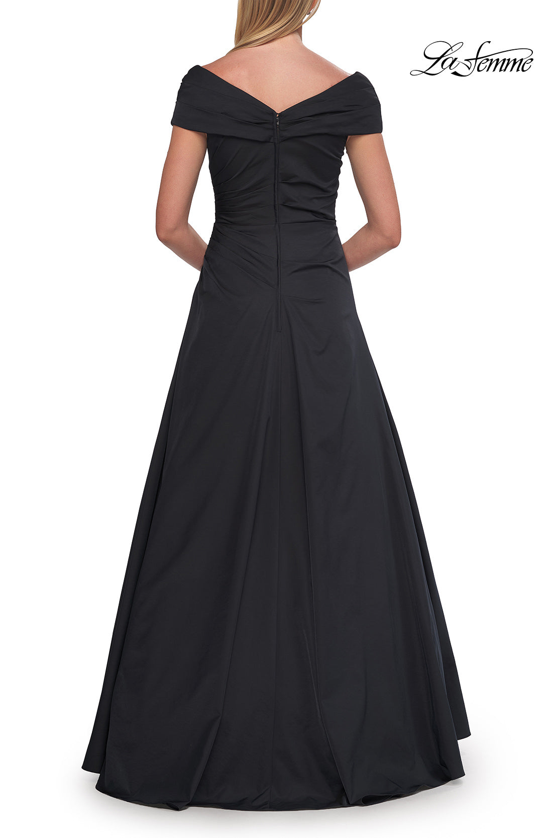 Picture of: Off-the-Shoulder Stretch Taffeta A-Line Gown in Black, Style: 33446, Detail Picture 18