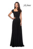 Picture of: Short Sleeve Long Gown with Beaded Bodice in Black, Style: 26512, Detail Picture 1