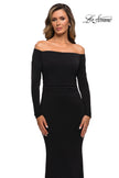 Picture of: Long Sleeve Off The Shoulder Jersey Evening Gown in Black, Style: 28054, Detail Picture 1