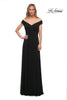 Picture of: Off the Shoulder Net Jersey Long Dress with Ruching in Black, Detail Picture 1