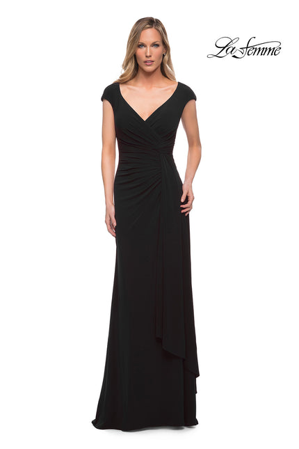 Picture of: Jersey Dress with Knot at Waist and Short Sleeves in Black, Detail Picture 1