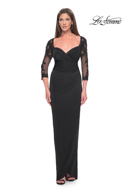 Picture of: Long Jersey Evening Dress with Lace Sleeves in Black, Style: 31659, Detail Picture 1