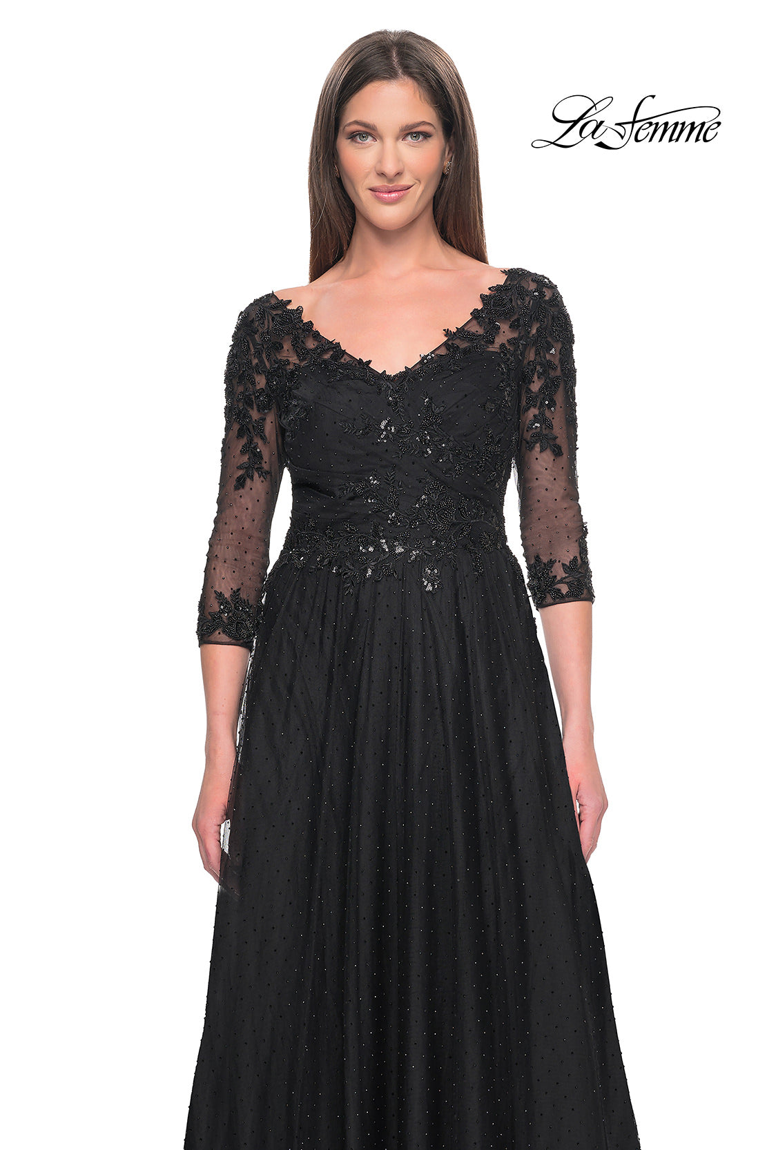 Picture of: Black Evening Dress with Rhinestones and Lace in Black, Style: 31776, Detail Picture 1