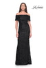 Picture of: Off the Shoulder Ruched Beaded Lace Evening Gown in Black, Style: 31778, Detail Picture 1
