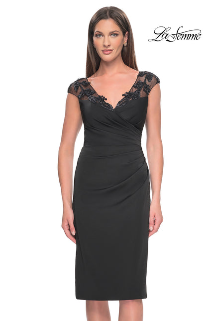 Picture of: Short Satin Evening Dress with Beaded Details in Black, Style: 31839, Detail Picture 1
