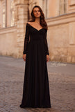Picture of: Chic Off the Shoulder Net Jersey Gown with Long Sleeves in Black, Style: 32722, Detail Picture 1
