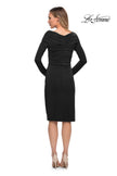Picture of: Long Sleeve Below the Knee Dress with V Neckline in Black, Detail Picture 2