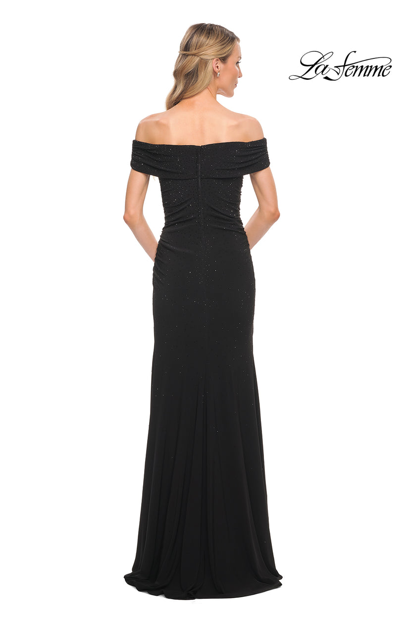 Picture of: Beaded Long Jersey Off the Shoulder Gown in Black, Style: 30117, Detail Picture 2