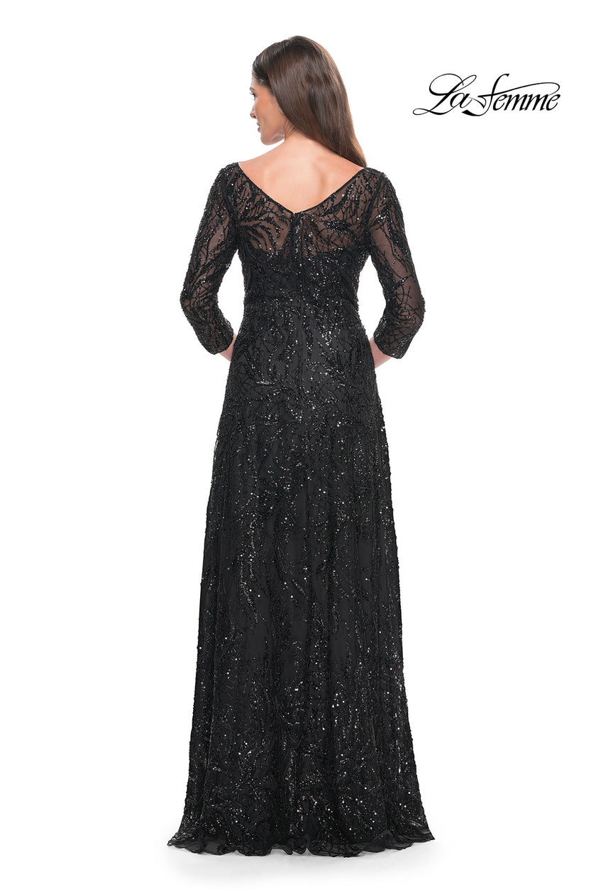 Picture of: Beautiful Beaded Long Dress with Illusion Sleeves in Black, Style: 31690, Detail Picture 2