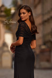 Picture of: Ruched Black Evening Dress with Illusion Lace Neckline in Black, Style: 33120, Detail Picture 2