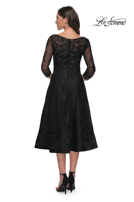 Picture of: Stylish Tea Length Mother of the Bride Dress with Sleeves in Dark Emerald, Style: 30016, Detail Picture 3