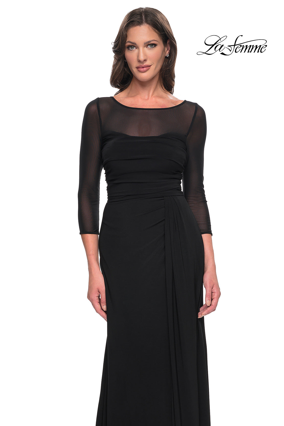Picture of: Chic Black Evening Dress with Illusion Neckline and Sleeves in Black, Style: 30230, Detail Picture 3